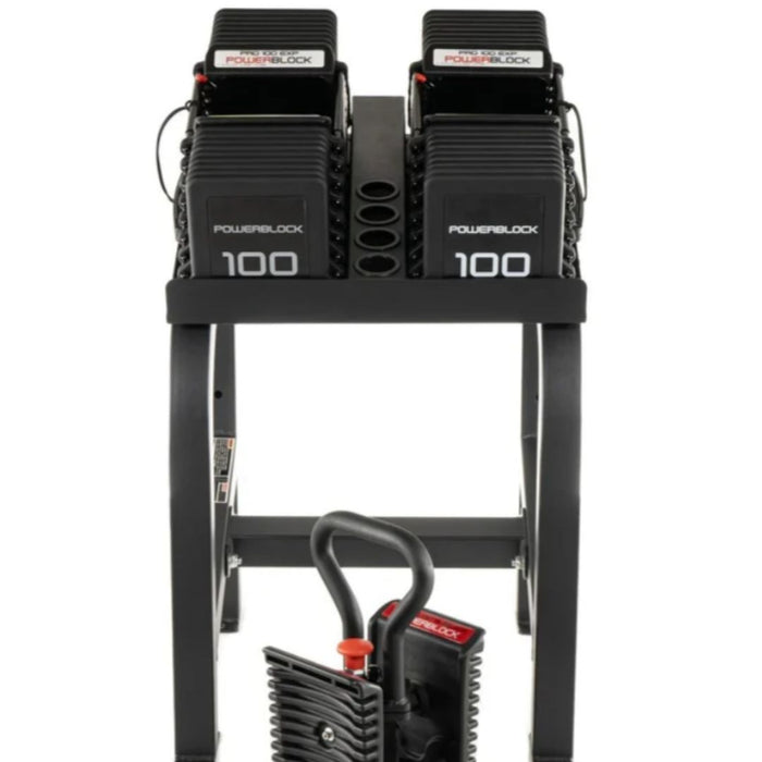 PowerBlock Dumbbell Set - 100lb Pair With Rack & Kettlebell Handle