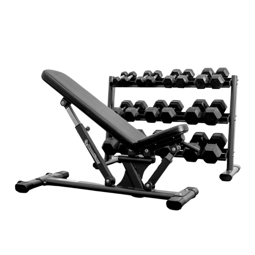 BodyKore Multi Adjustable Bench and 5-50lb Rubber Hex Dumbbell Set with G241 Rack