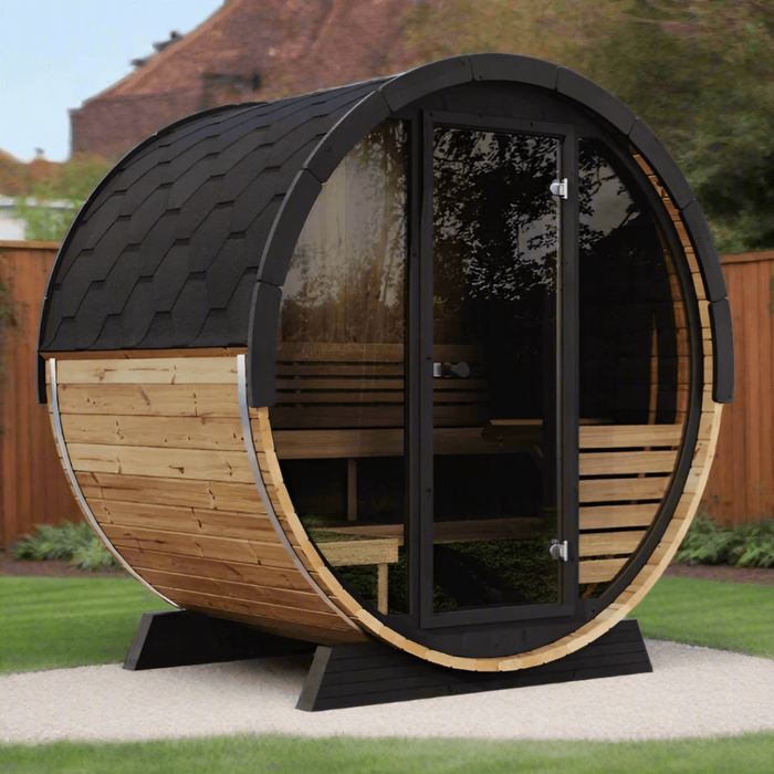 SaunaLife Model EE6G Sauna Barrel Backyard