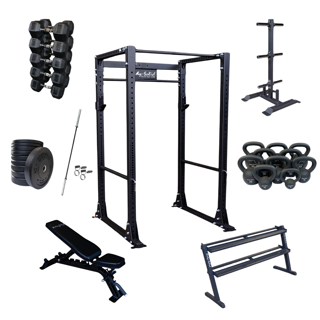 Stretch And Set Rack Power Rack With Free Weight Set Home Gym Bundle — Select Fitness