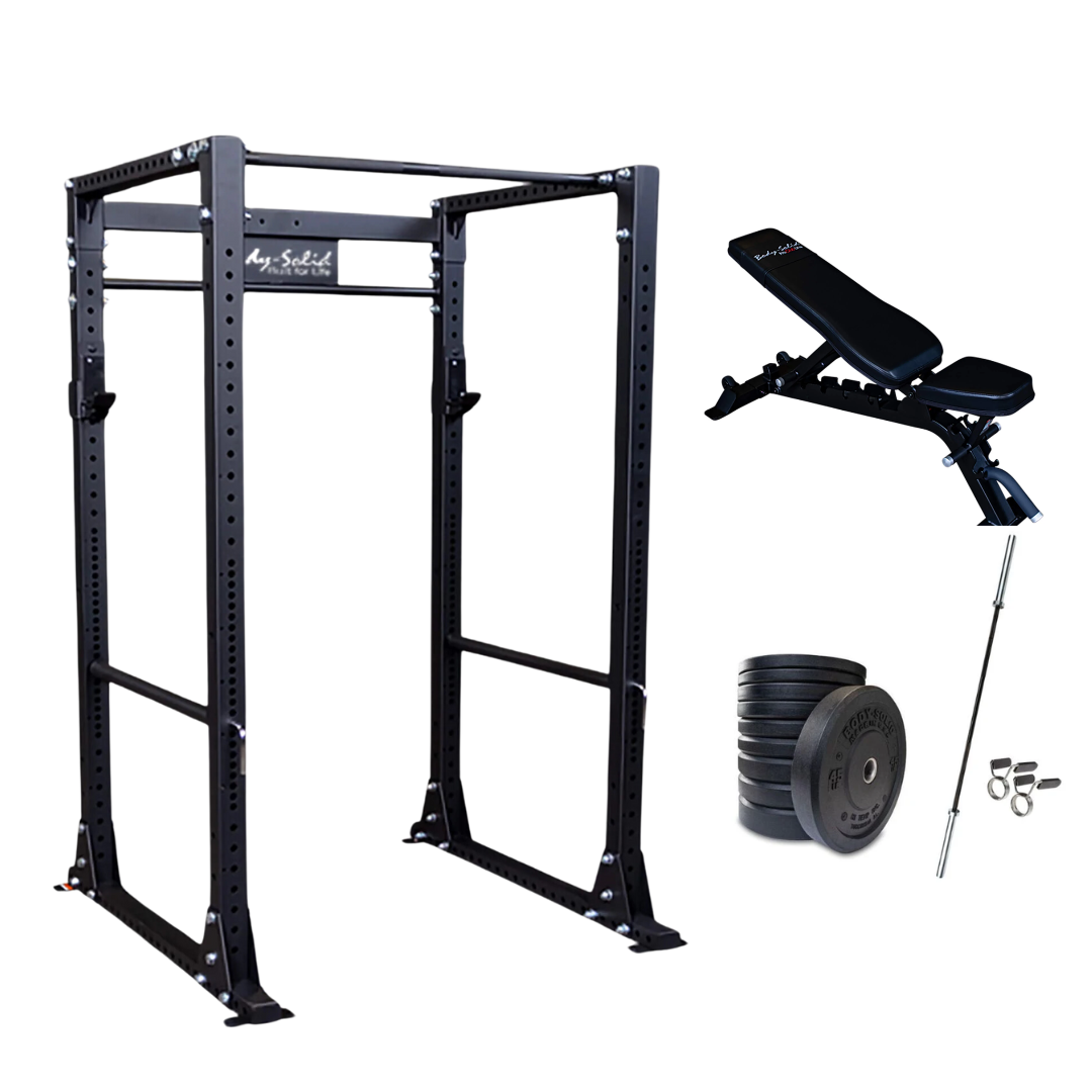 Power Rack Starter Bundle With Bench And Weight Plates — Select Fitness
