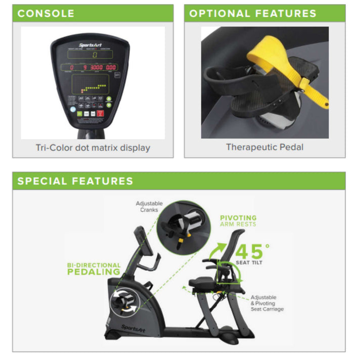 C521M  SportsArt Recumbent Cycle Features