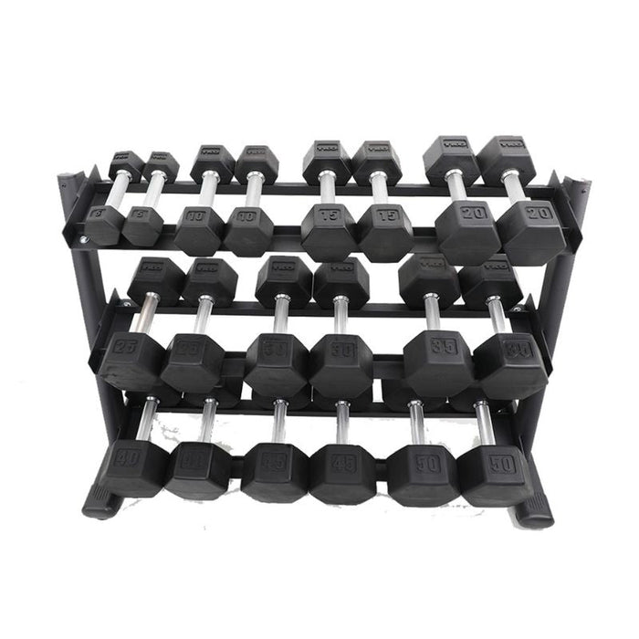 TKO 5-50lb Dumbbell Set with 3-Tier Rail Rack