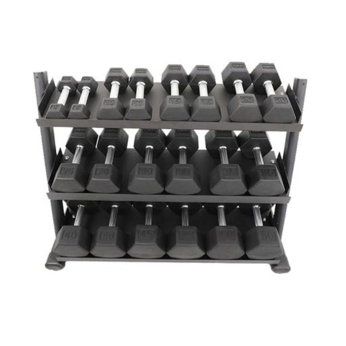 TKO 5-50lb Dumbbell Set with 3-Tier Tray Rack