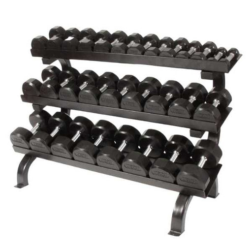 Troy Barbell Rubber Dumbbells with VTX 3-tier Dumbbell Rack