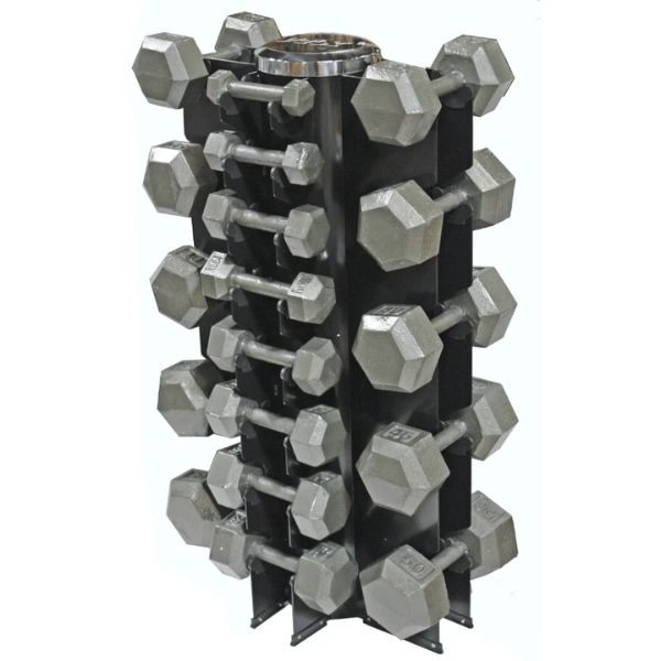 Troy USA Iron Hex Dumbbell Set with Vertical Rack For Sale
