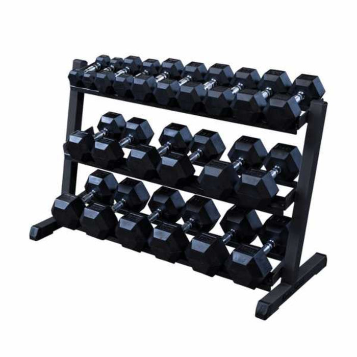 body-solid gdr48b 3-tier dumbbell rack loaded