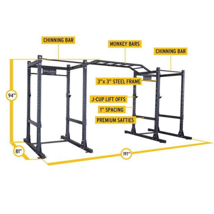 Body-Solid Pro Clubline Double Power Racks with Monkey Bars and Safety Straps SPR1000SSDB