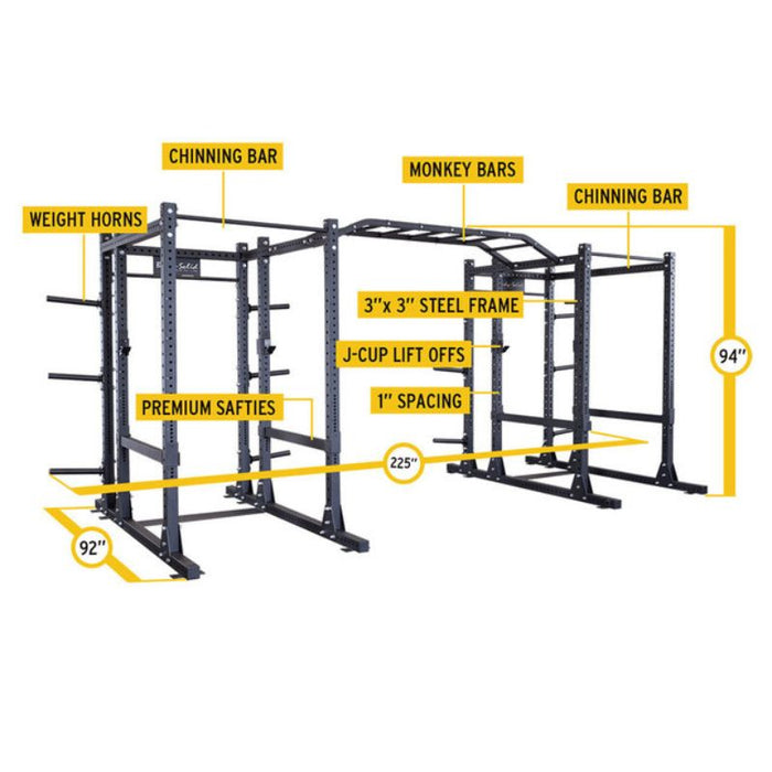 Body-Solid Pro Clubline Double Power Racks with Rear Extensions and Monkey Bars with Safety Straps SPR1000SSDBBack