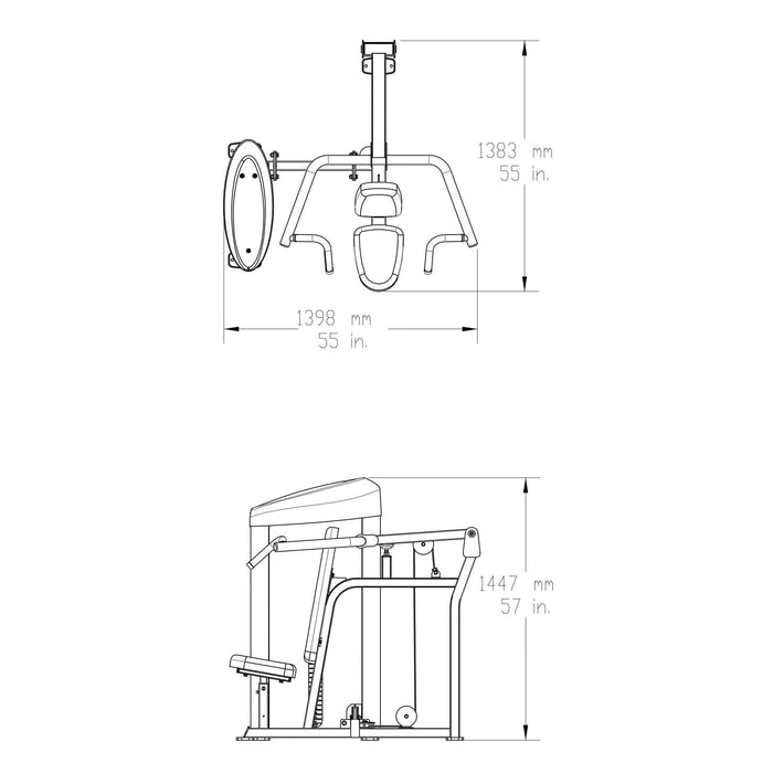 body solid pro clubline s2sp shoulder press dimension