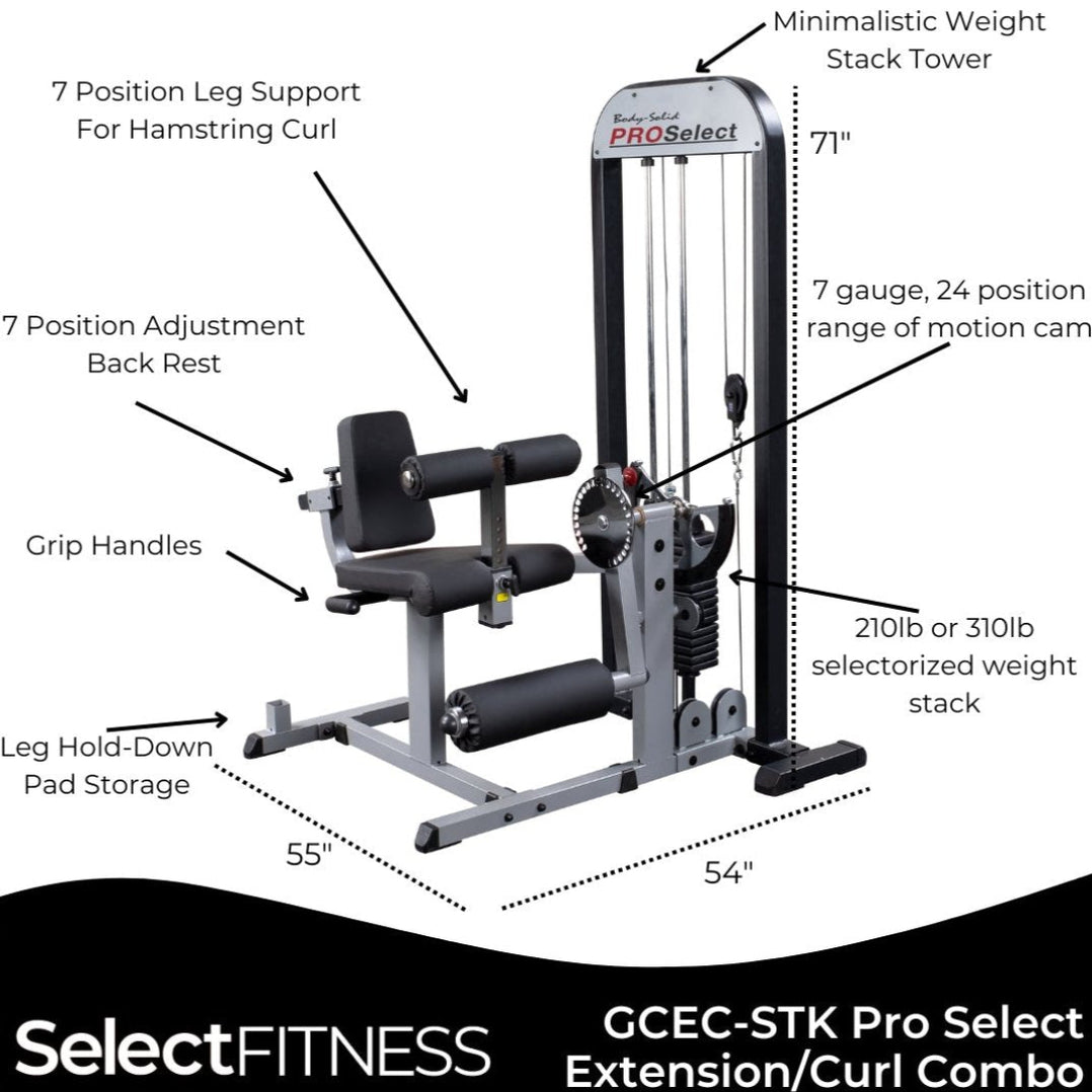 Body Solid GCEC-STK Pro Select Leg Extension Leg Curl Machine — Select ...