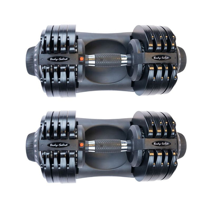 body-solid tools sdbx132 adjustable dumbbell pair top view