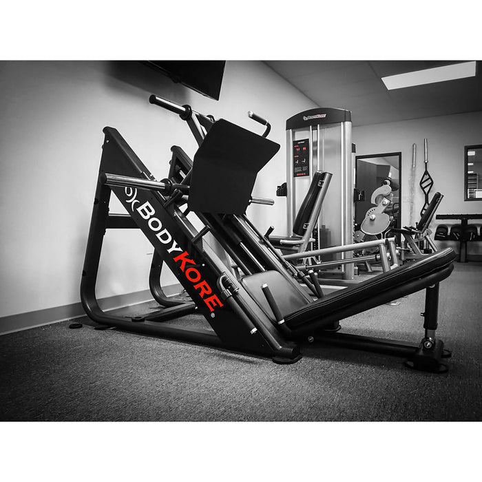 bodykore signature series g277 45 degree leg press corner view at gym