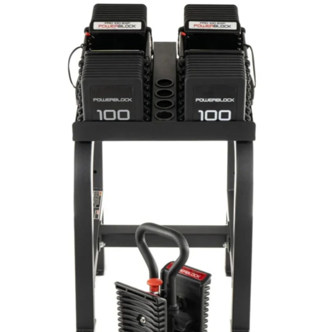 PowerBlock Dumbbell Set - 100lb Pair With Rack & Kettlebell Handle ...
