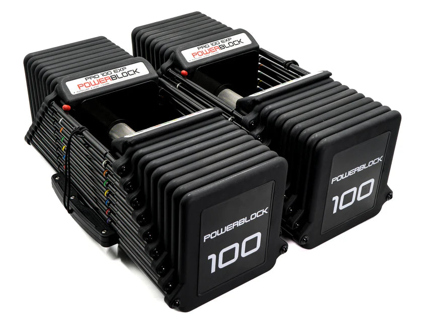PowerBlock Dumbbell Set - 100lb Pair With Rack & Kettlebell Handle