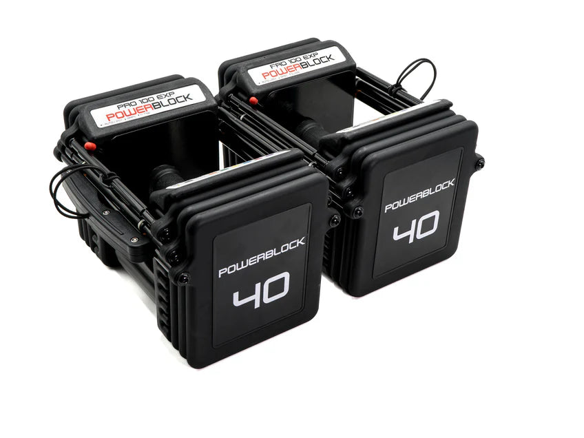 PowerBlock Dumbbell Set - 100lb Pair With Rack & Kettlebell Handle