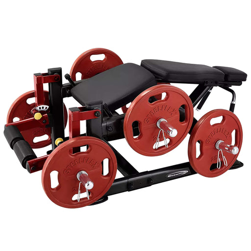 steelflex pllc plate loaded leg curl machine corner view