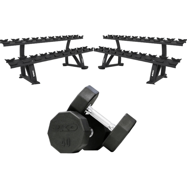 TKO 10-Sided Rubber Dumbbell Set With Rack — Select Fitness