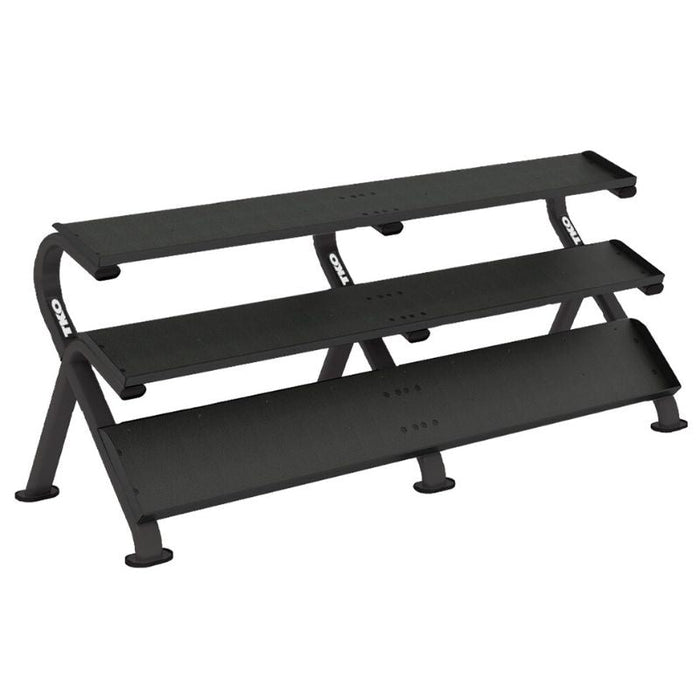 TKO 5-100lb Tri-Grip Rubber Hex Dumbbell Set with 3-Tier Shelf Rack