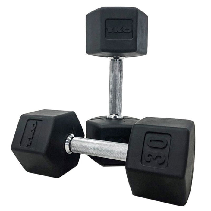 TKO 5-100lb Tri-Grip Rubber Hex Dumbbell Set with 3-Tier Shelf Rack