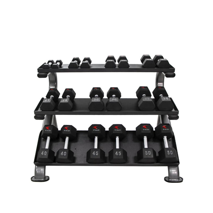 TKO 5-50 Lb. Dumbbell Set with 890HDR 3 Tier Commercial Rack