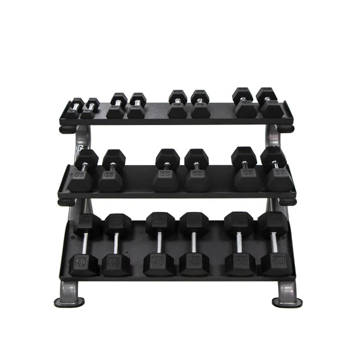 TKO 5-50 Lb. Dumbbell Set with 890HDR 3 Tier Commercial Rack