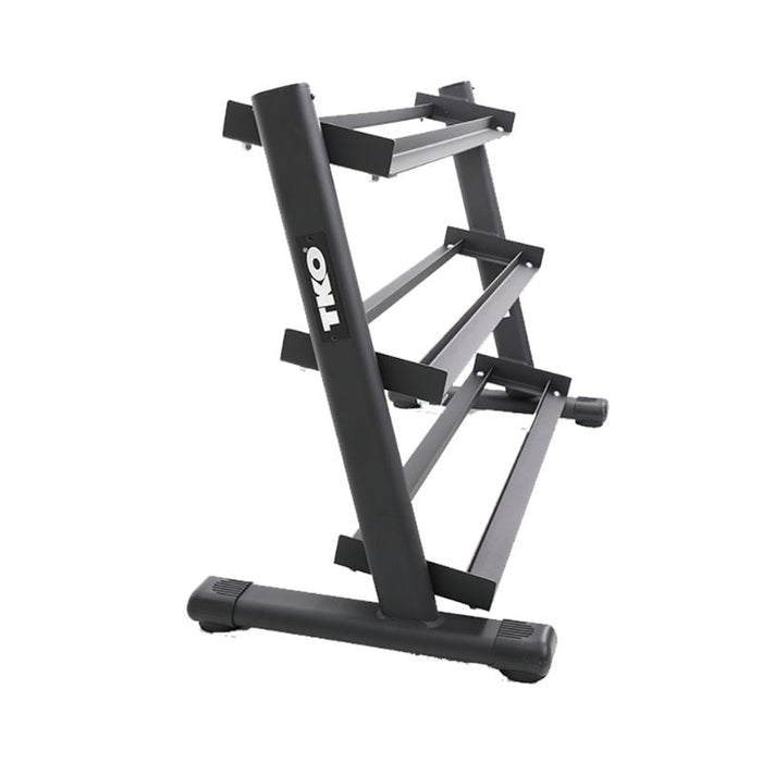 TKO 5-50lb Tri-Grip Rubber Hex Set with 3-Tier Rail Rack