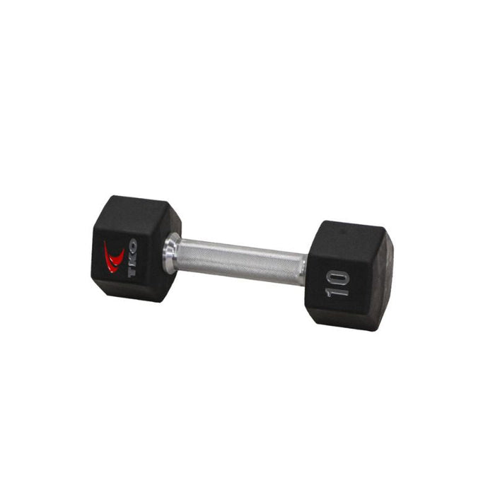 TKO 5-50lb Tri-Grip Urethane Hex Dumbbell Set with 3-Tier Rail Rack