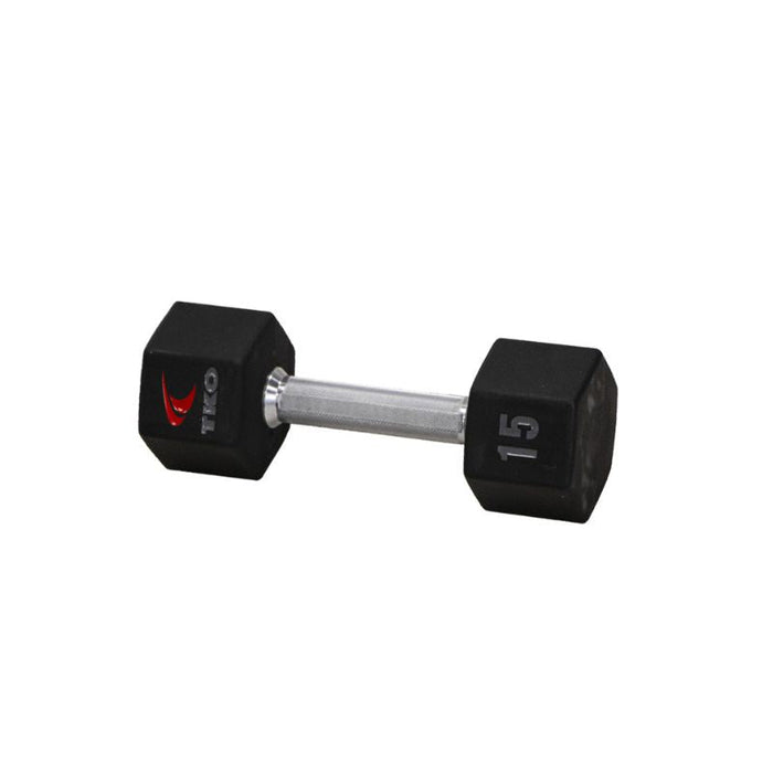 TKO 5-50lb Tri-Grip Urethane Hex Dumbbell Set with 3-Tier Rail Rack