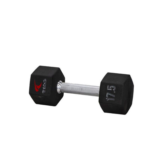 TKO 5-50lb Tri-Grip Urethane Hex Dumbbell Set with 3-Tier Rail Rack