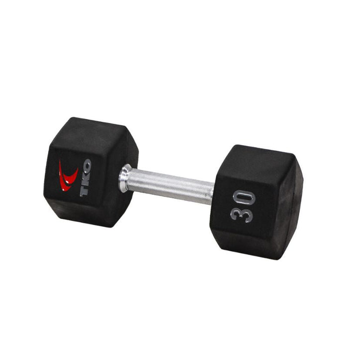 TKO 5-50lb Tri-Grip Urethane Hex Dumbbell Set with 3-Tier Rail Rack