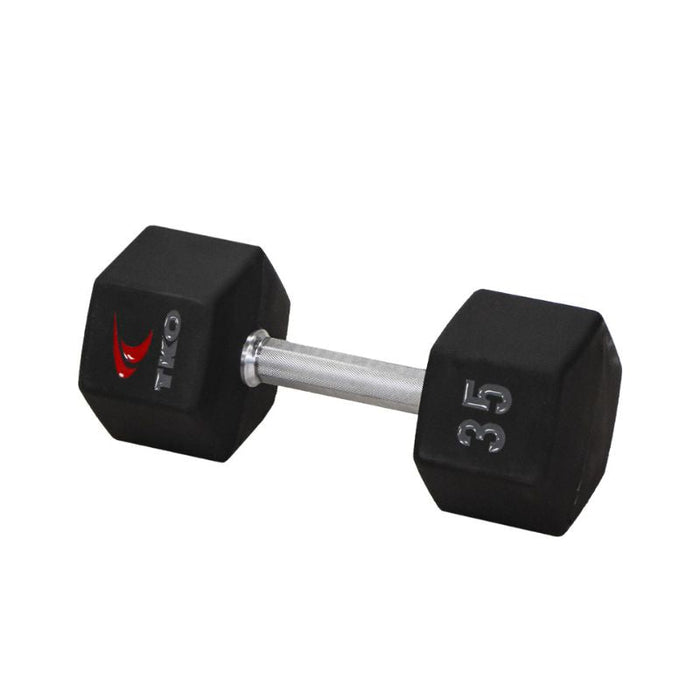 TKO 5-50lb Tri-Grip Urethane Hex Dumbbell Set with 3-Tier Rail Rack