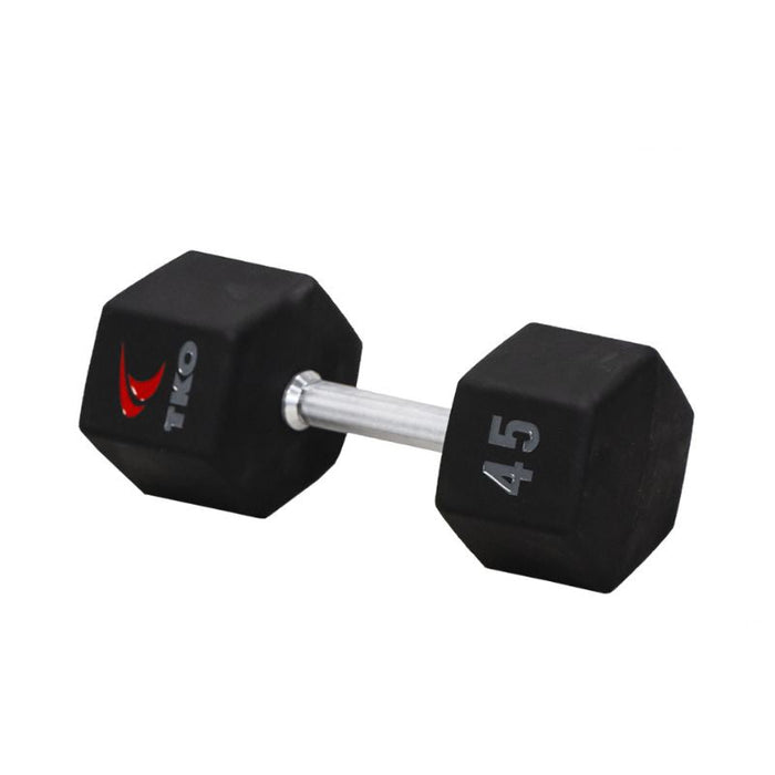 TKO 5-50lb Tri-Grip Urethane Hex Dumbbell Set with 3-Tier Rail Rack