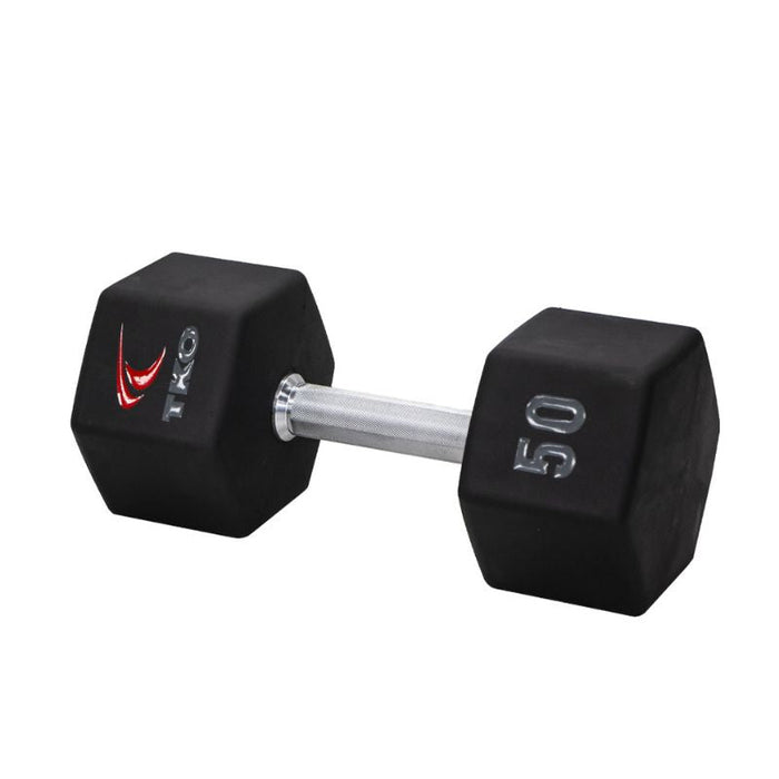 TKO 5-50lb Tri-Grip Urethane Hex Dumbbell Set with 3-Tier Rail Rack