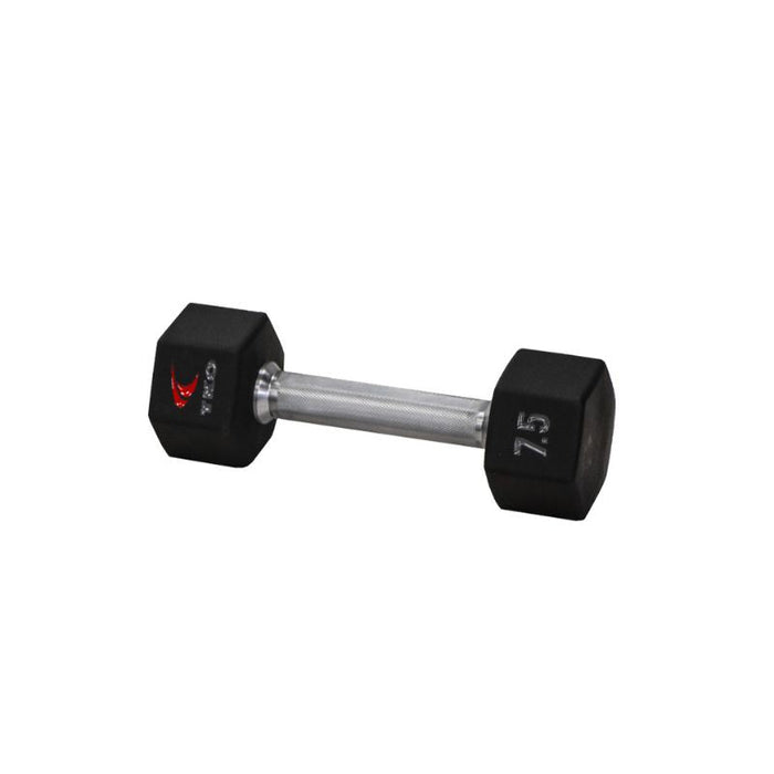 TKO 5-50lb Tri-Grip Urethane Hex Dumbbell Set with 3-Tier Rail Rack