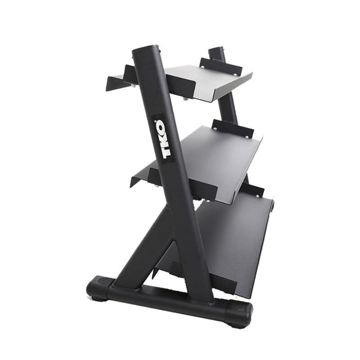 TKO 5-50lb Tri-Grip Urethane Hex Dumbbell Set with 3-Tier Tray Rack