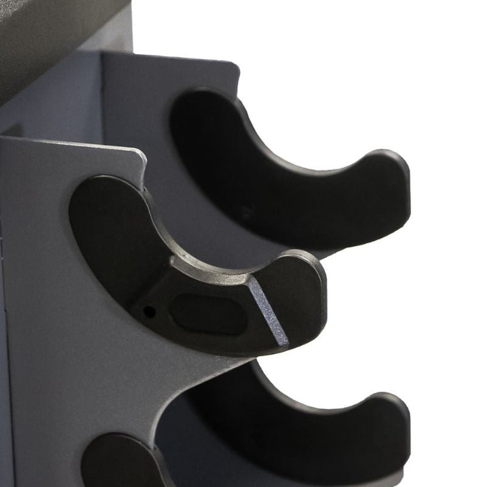 TKO 8-Pair Tri-Grip Rubber Hex Dumbbell Set with Rack