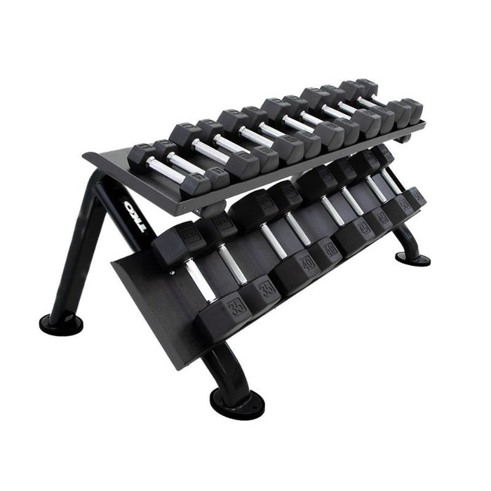 TKO Tri-Grip Urethane Hex Dumbbell Set with Horizontal Dumbbell Rack