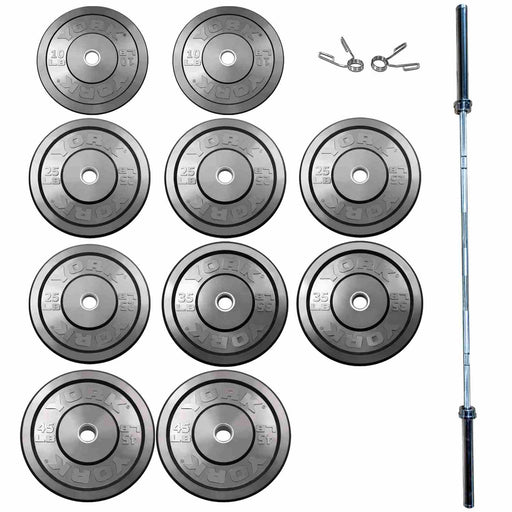 York Barbell USA Black Rubber Bumper Plate & Barbell Sets 325lb