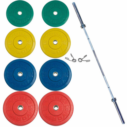 York Barbell USA Colored Bumper Plate & Barbell Sets 325lb